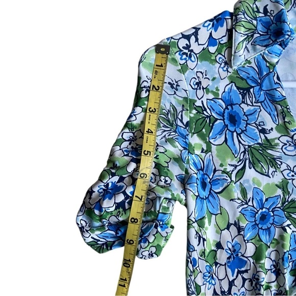 Atos Lombardini Blue Green Floral Maxi Dress Collared V-Neck Size 46 Flowy Italy - Picture 3 of 7